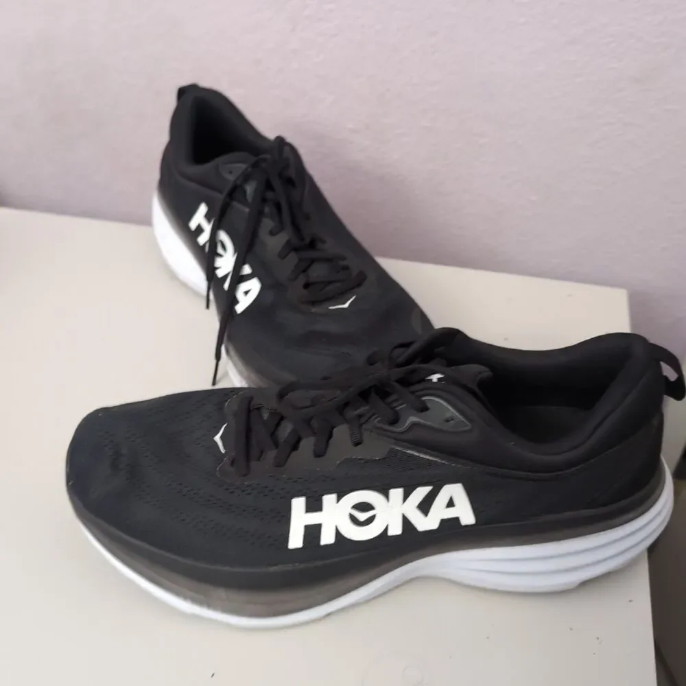 HOKA One One Bondi 8 Mens Size 14D Black White Max Cushion Road Running Sneakers